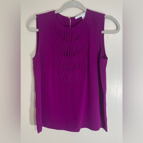 Diane Von Furstenberg 100% Silk Kaley Lily Crepe Sleeveless Purple Blouse Size 4 - Picture 1 of 14